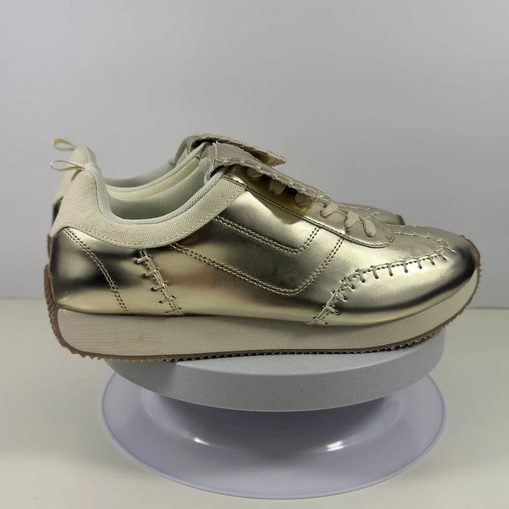 Toddlluby Women's‎ Sneakers Gold Metallic Lace Up Fashion Shoes Size 9 EU40